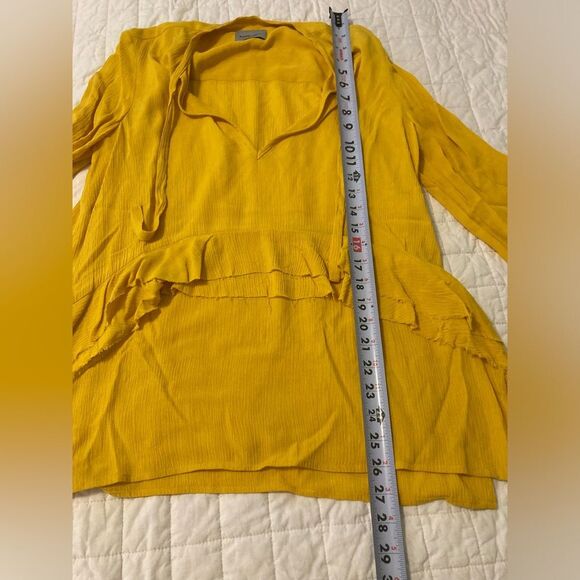 Rachel Comey 100% Rayon Crepe Yellow Long Sleeve Ruffled Peasant Blouse Size 0 - Picture 6 of 9